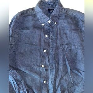 J crew linen navy dyed long sleeve button up